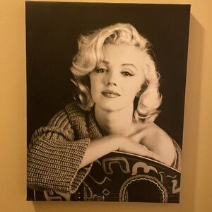 Marilyn Monroe with Spanish guitar Black and White Portrait Canvas. Reprint.